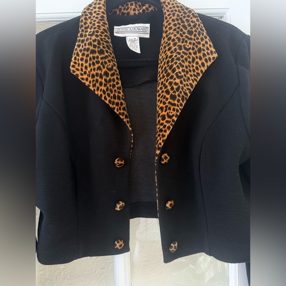 Jessica Howard vintage leopard trim black crop jacket - Picture 6 of 8